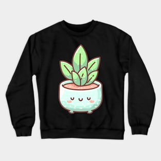 Cute Kawaii Succulent Houseplant | Kawaii Illustration | Cute Kawaii Potted Plant Cactus Crewneck Sweatshirt